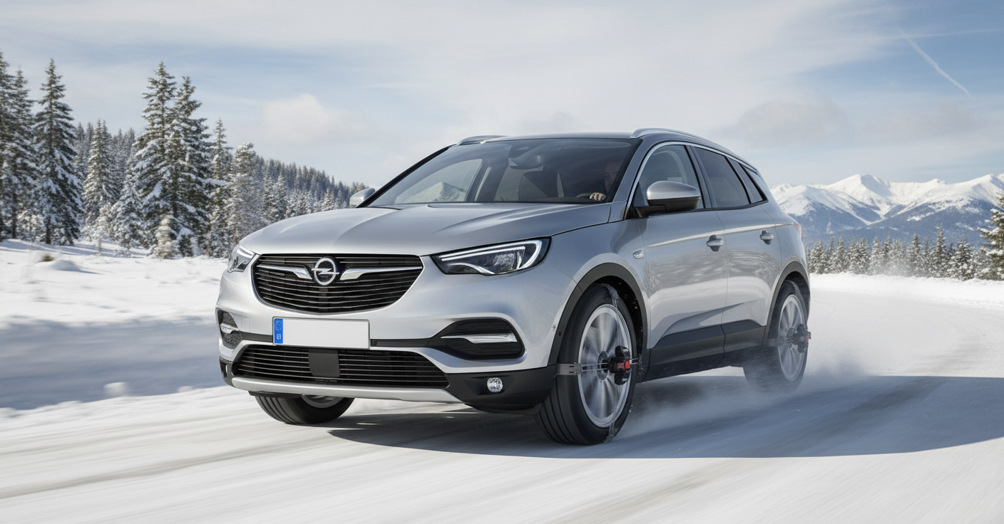 Chaînes à neige « Premium K-Summit XL » de König, taille K55 sur véhicule en mouvement